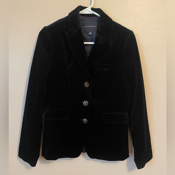 NWOT Vintage Banana Republic Black Velvet Blazer Size 4 - Picture 1 of 3